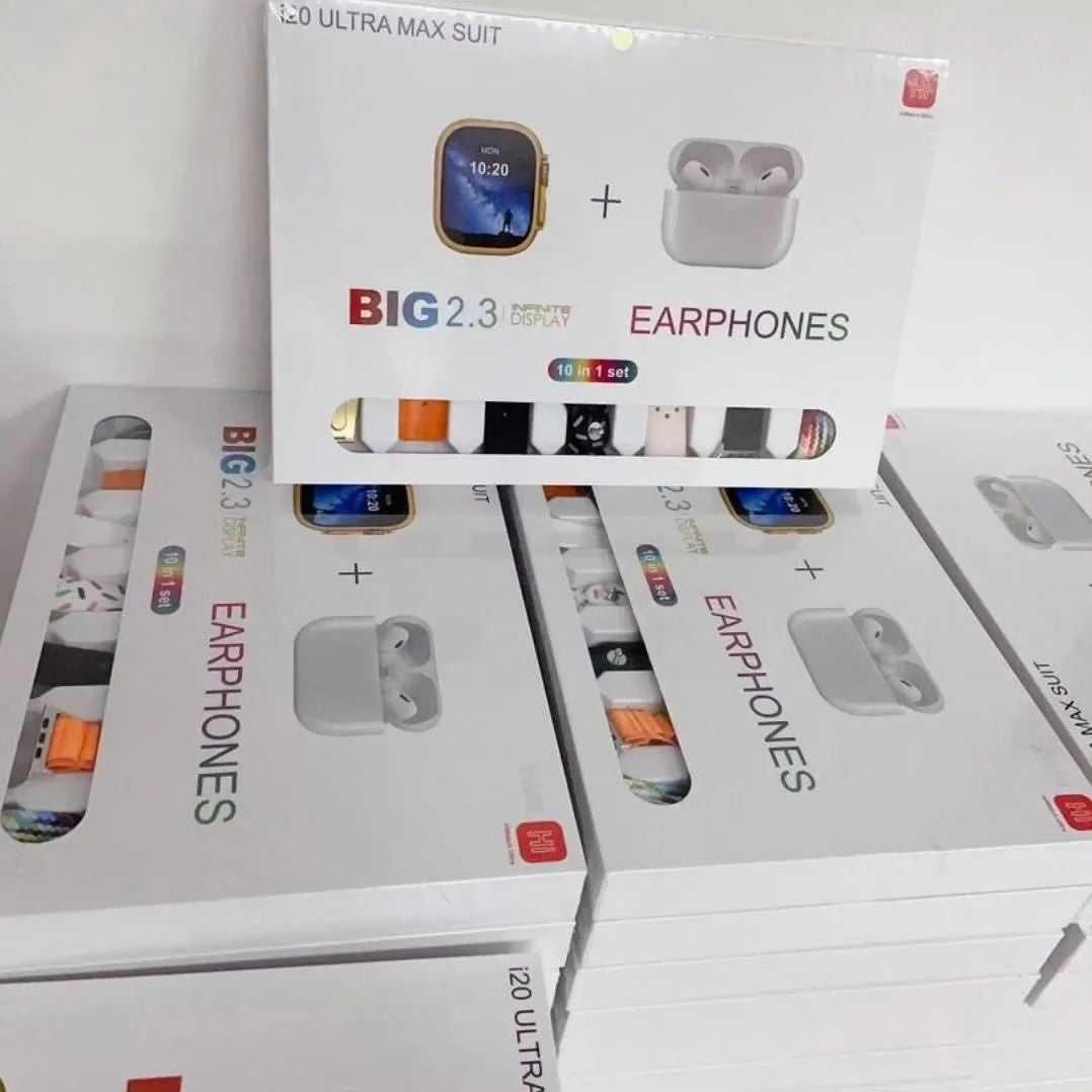 I20 Ultra Max suit Smart Watch 10 in 1 box 2.3inch large screen with 7 strips smartwatch With Airpords2